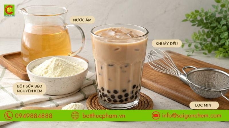 Mẹo pha tr&agrave; sữa bằng bột sữa b&eacute;o nguy&ecirc;n kem ngon v&agrave; mịn