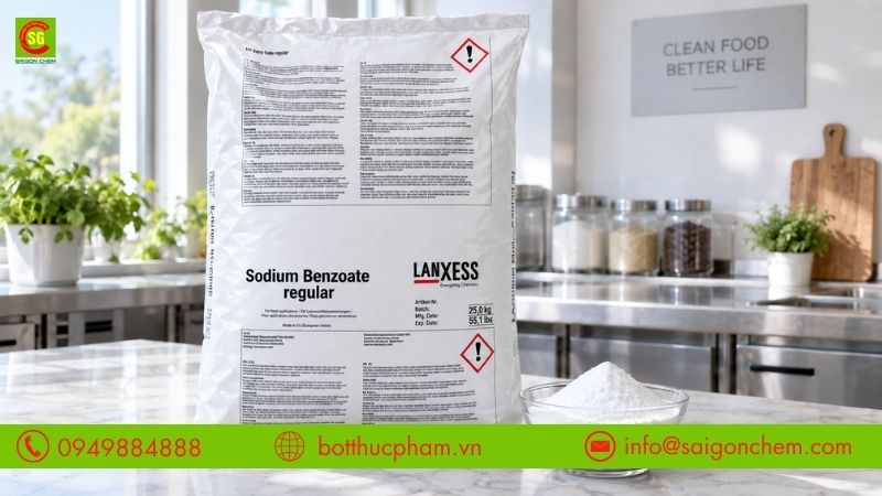 Sodium Benzoate H&agrave; Lan E211 dạng bột trắng bao 25kg