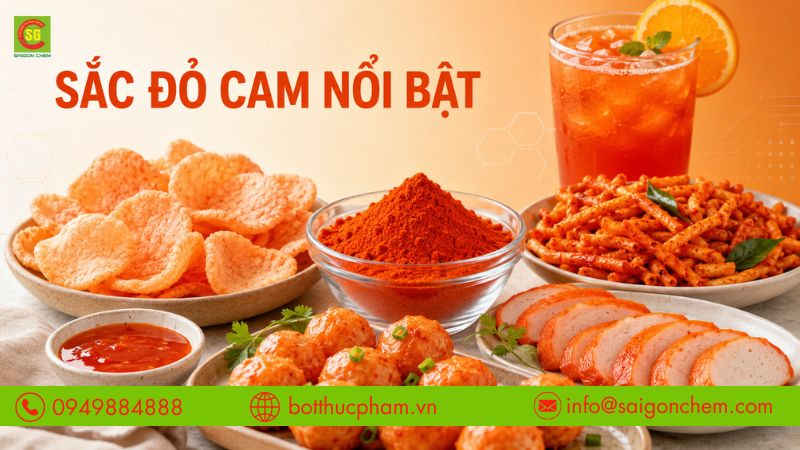 M&agrave;u gạch t&ocirc;m tạo sắc đỏ cam nổi bật cho nhiều loại thực phẩm. 