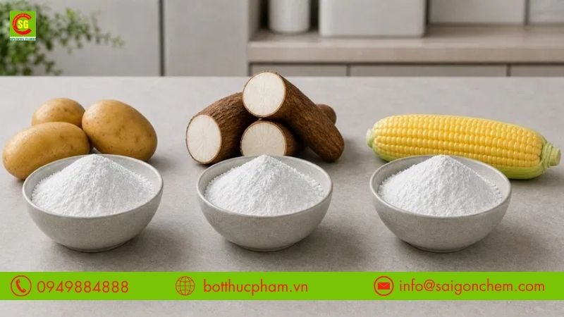 So s&aacute;nh tinh bột khoai t&acirc;y với bột bắp v&agrave; bột năng