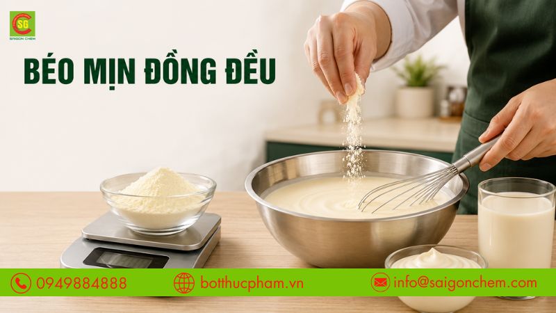 Hướng dẫn sử dụng bột b&eacute;o thực vật gi&uacute;p th&agrave;nh phẩm đạt độ b&eacute;o v&agrave; mịn đồng đều.