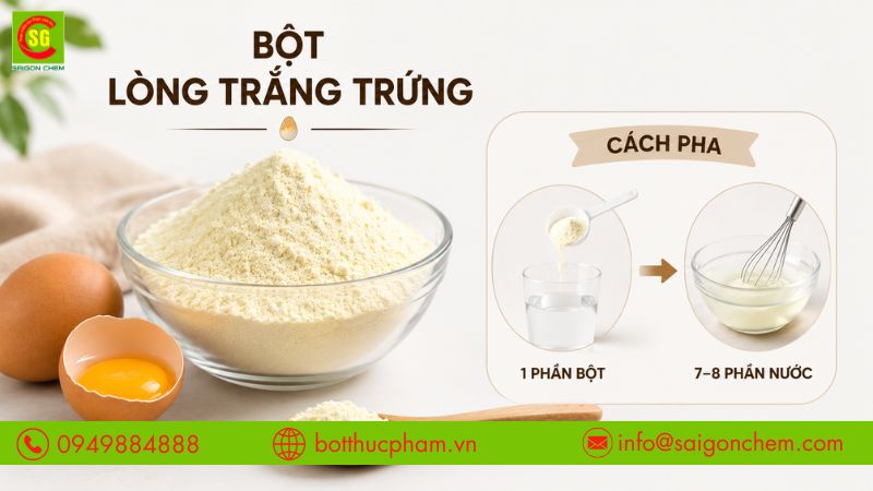 c&aacute;ch pha bột l&ograve;ng trắng trứng đ&uacute;ng tỷ lệ trong sản xuất