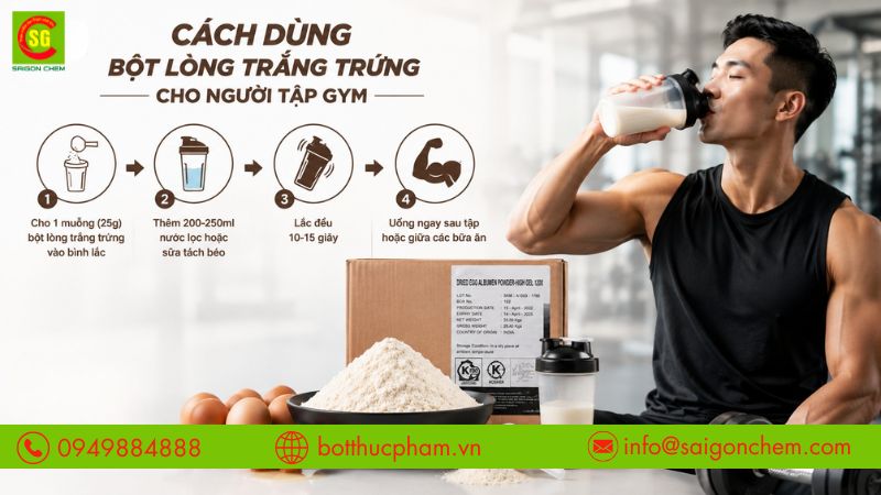 cách dùng bột lòng trắng trứng cho người tập gym