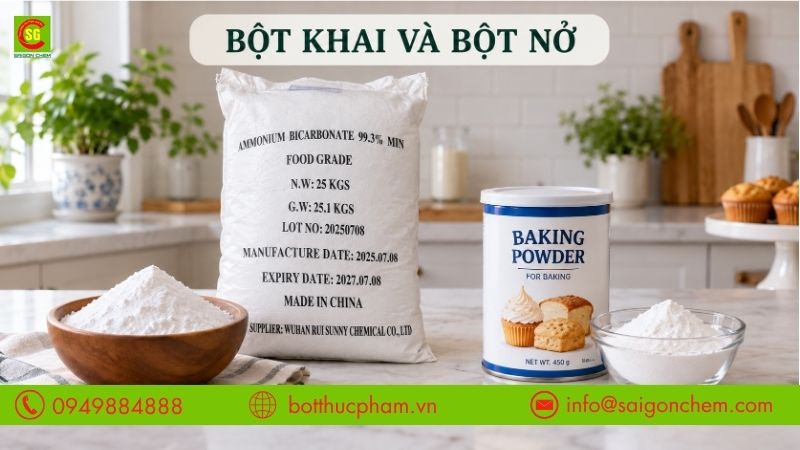 Bột khai Ammonium Bicarbonate và bột nở Baking Powder