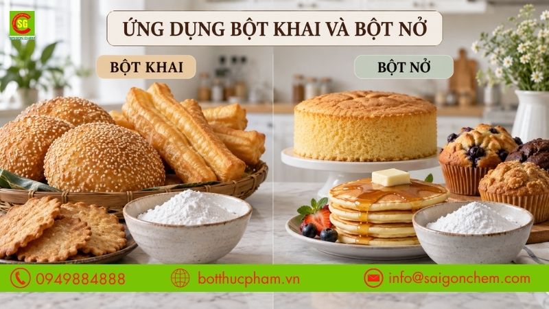Ứng dụng bột khai v&agrave; bột nở trong c&aacute;c loại b&aacute;nh