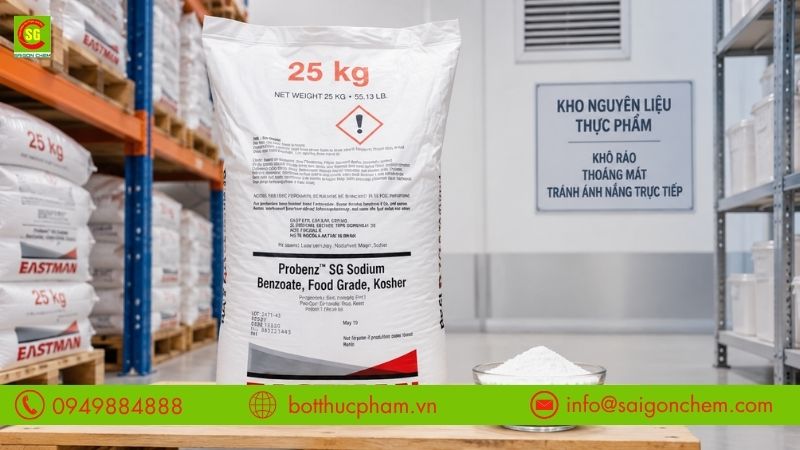 C&aacute;ch bảo quản Sodium Benzoate Mỹ tr&aacute;nh ẩm v&agrave; v&oacute;n cục 