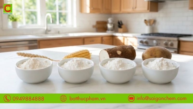 So s&aacute;nh Wheat Starch với c&aacute;c loại tinh bột kh&aacute;c
