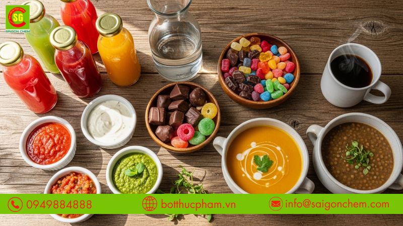 Kết hợp cùng chất điều chỉnh độ axit hoặc muối giữ hương thơm ổn định