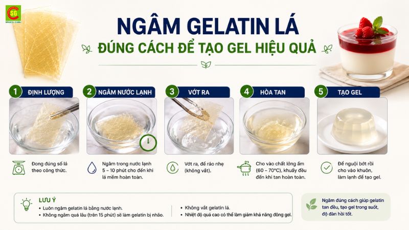 Ng&acirc;m gelatin l&aacute; đ&uacute;ng c&aacute;ch để tạo gel hiệu quả. 