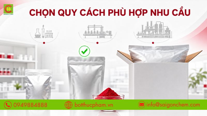 Chọn quy c&aacute;ch đ&oacute;ng g&oacute;i ph&ugrave; hợp với nhu cầu sản xuất. 