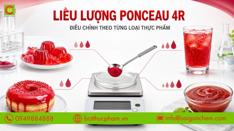 Liều Lượng Sử Dụng Màu Ponceau 4R Theo Từng Loại Thực Phẩm Chuẩn