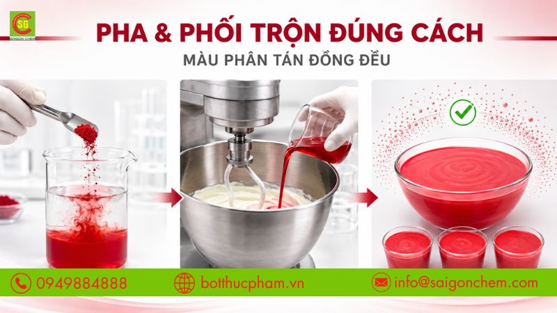 Pha v&agrave; phối trộn đ&uacute;ng c&aacute;ch để m&agrave;u ph&acirc;n t&aacute;n đồng đều. 