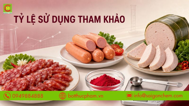 Tỷ lệ sử dụng tham khảo cho từng sản phẩm chế biến từ thịt.