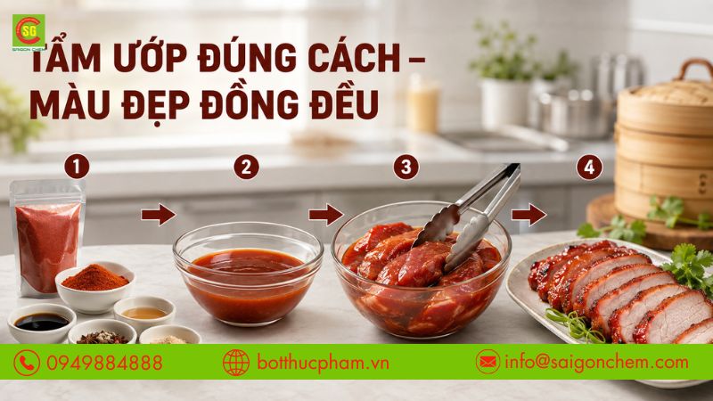 C&aacute;c bước tẩm ướp gi&uacute;p x&aacute; x&iacute;u l&ecirc;n m&agrave;u đẹp v&agrave; đồng đều.