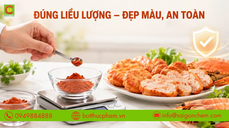 Sử dụng đ&uacute;ng liều lượng để đảm bảo m&agrave;u đẹp v&agrave; an to&agrave;n thực phẩm. 