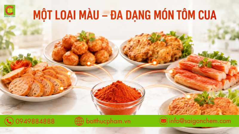 Một loại phẩm m&agrave;u ph&ugrave; hợp cho nhiều m&oacute;n chế biến từ t&ocirc;m, cua. 