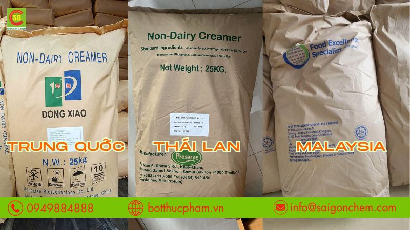 Bột kem b&eacute;o phổ biến gồm c&aacute;c d&ograve;ng c&oacute; xuất xứ Th&aacute;i Lan, Trung Quốc v&agrave; Malaysia.