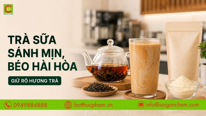 Bột b&eacute;o gi&uacute;p tr&agrave; sữa s&aacute;nh mịn, b&eacute;o h&agrave;i h&ograve;a v&agrave; giữ r&otilde; hương tr&agrave;.