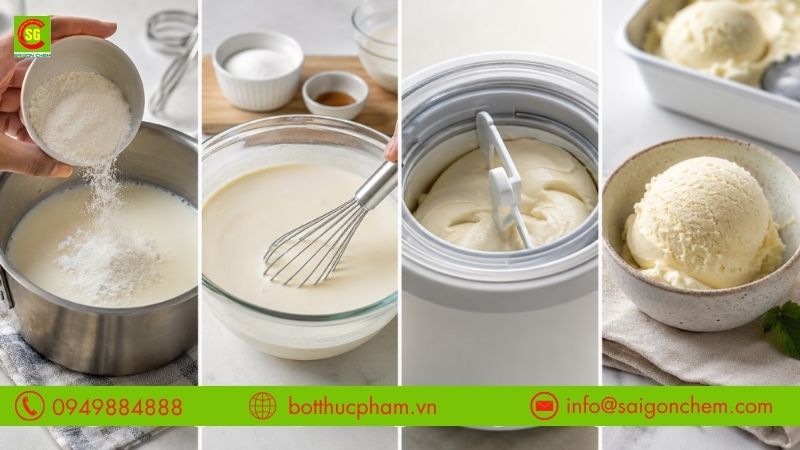 Quy tr&igrave;nh sử dụng Konjac Gum l&agrave;m kem