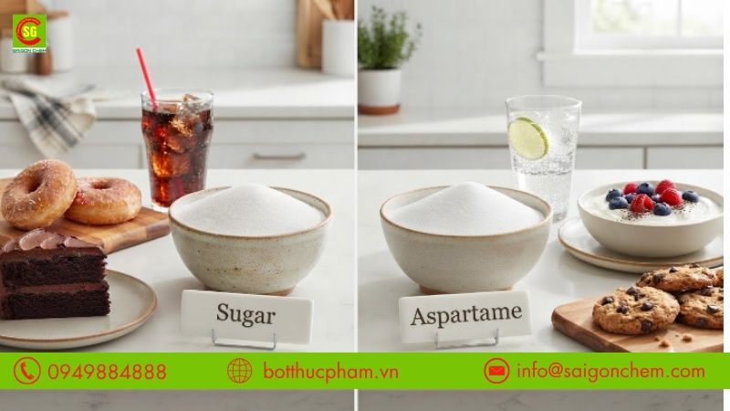 So s&aacute;nh chi tiết đường Aspartame v&agrave; đường thường