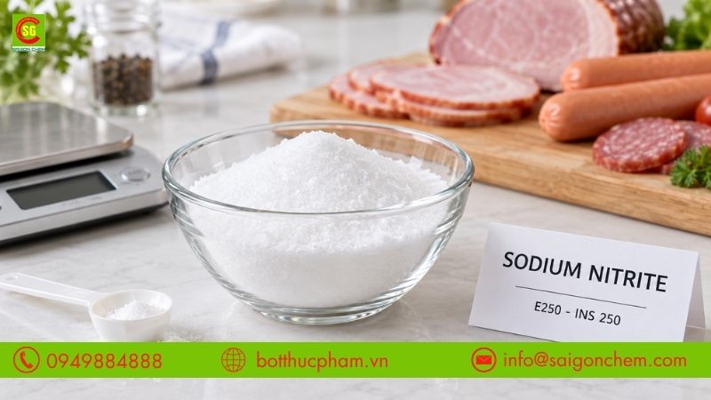 Sodium Nitrite food grade c&oacute; dạng bột tinh thể m&agrave;u trắng