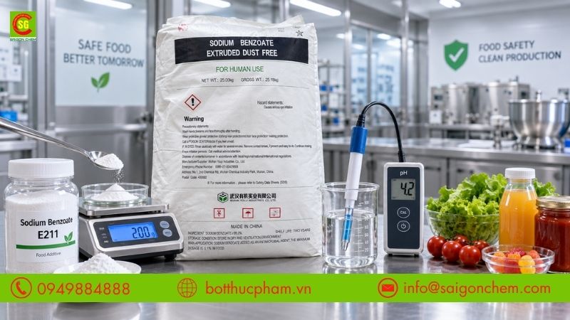 Liều lượng độ pH v&agrave; điều kiện sản xuất ảnh hưởng đến an to&agrave;n của E211