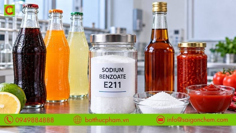 Sử dụng E211 trong nước giải kh&aacute;t, tương ớt v&agrave; nước chấm c&oacute; t&iacute;nh axit