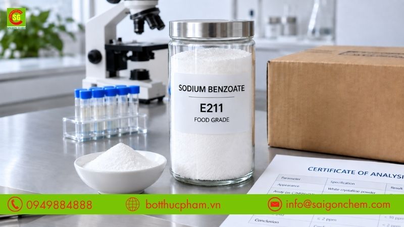 Bột Thực Phẩm cam kết tư vấn quy c&aacute;ch, số lượng v&agrave; nguồn Sodium Benzoate cho sản xuất