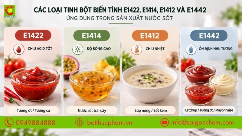 C&aacute;c loại tinh bột biến t&iacute;nh E1422, E1414, E1412 v&agrave; E1442 ứng dụng trong sản xuất nước sốt