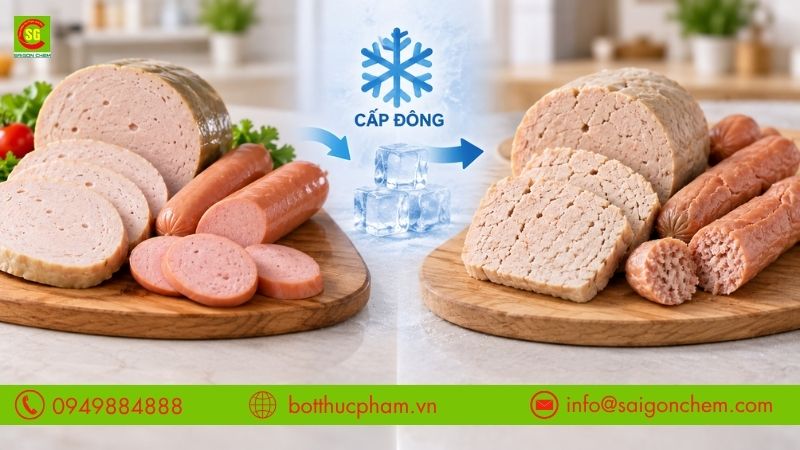 Giò chả và xúc xích bị mất nước, khô bở sau quá trình cấp đông và rã đông