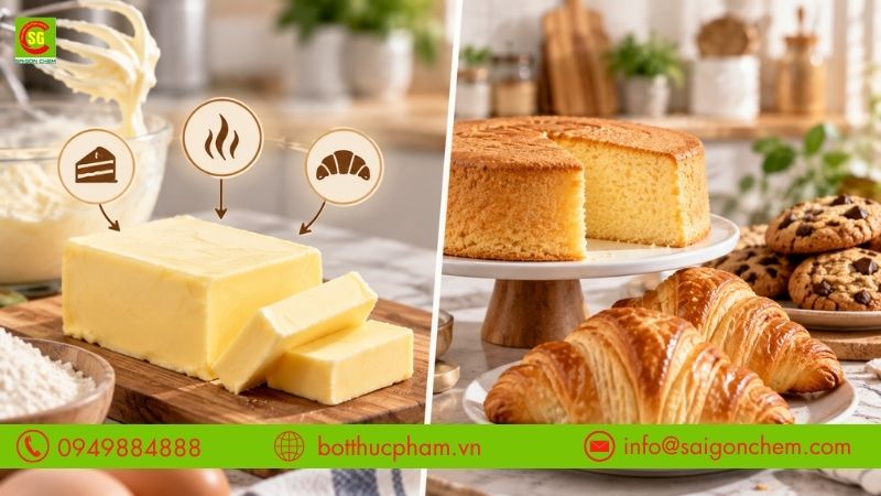 Bơ động vật l&agrave;m b&aacute;nh gi&uacute;p tạo độ mềm xốp, hương thơm b&eacute;o v&agrave; lớp vỏ gi&ograve;n cho th&agrave;nh phẩm