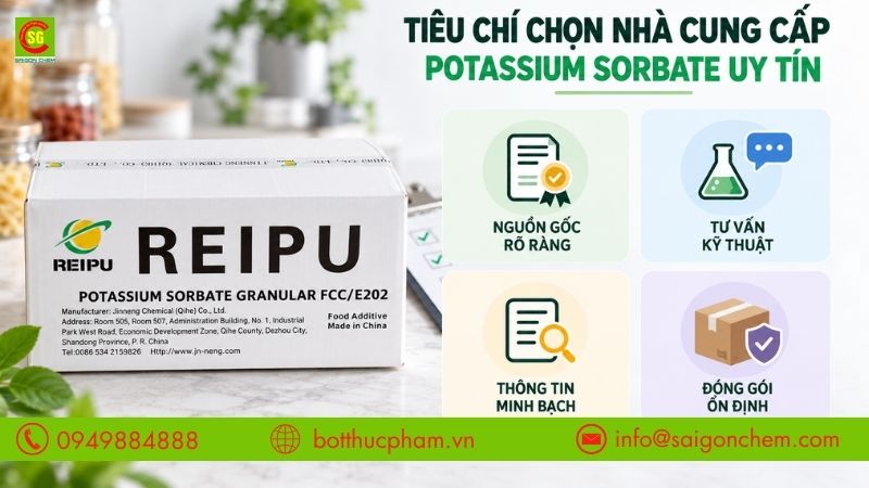 Ti&ecirc;u ch&iacute; chọn nh&agrave; cung cấp potassium sorbate uy t&iacute;n cho sản xuất